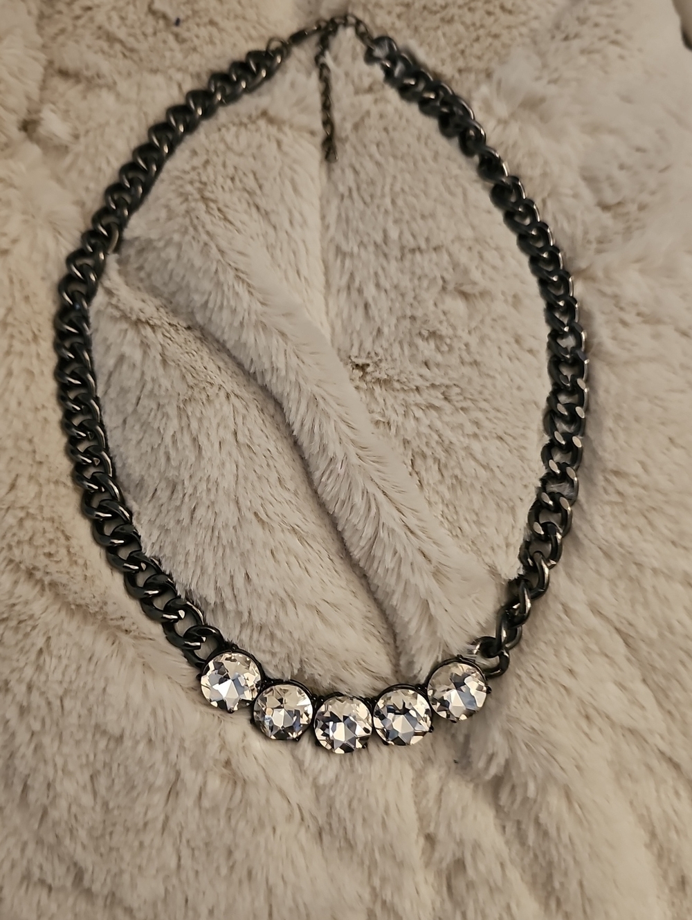 Source Unknown Gunmetal Chain Necklace with Clear Crystals